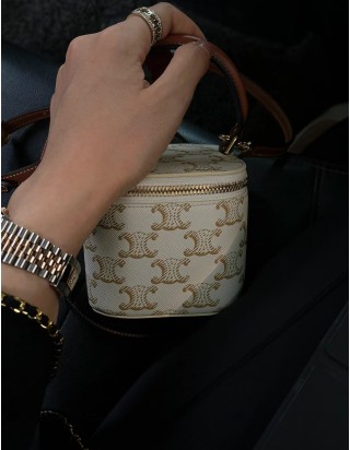 셀린느 트리오페 캔버스 카프스킨 미니 베니티 토트백