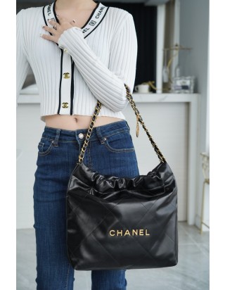 샤넬 22P 핸드백 미디움 블랙 금장