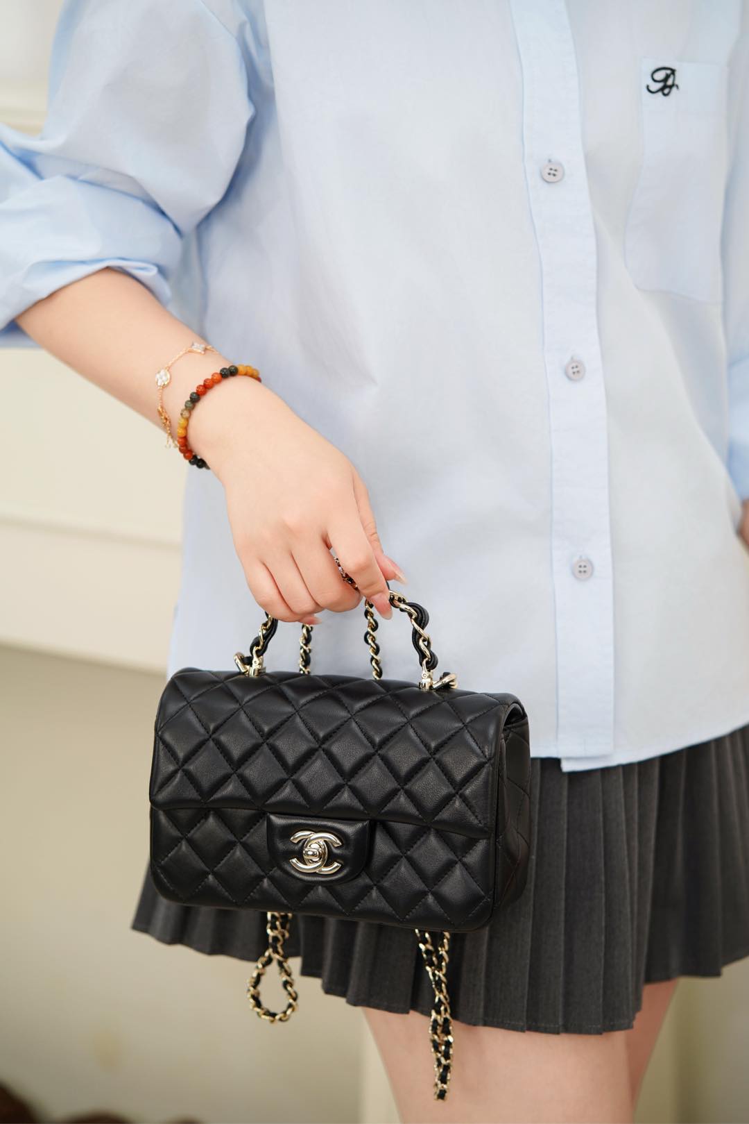 샤넬 탑핸들 미니 랙탱귤러 프랩 백