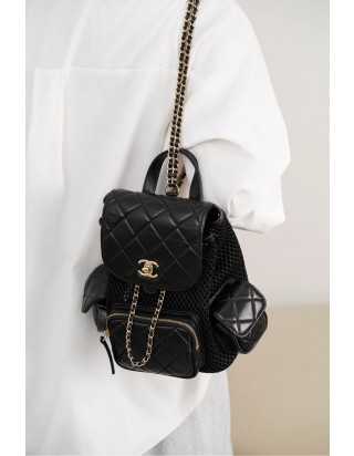 샤넬 마틀라세 블랙 램스킨 백팩