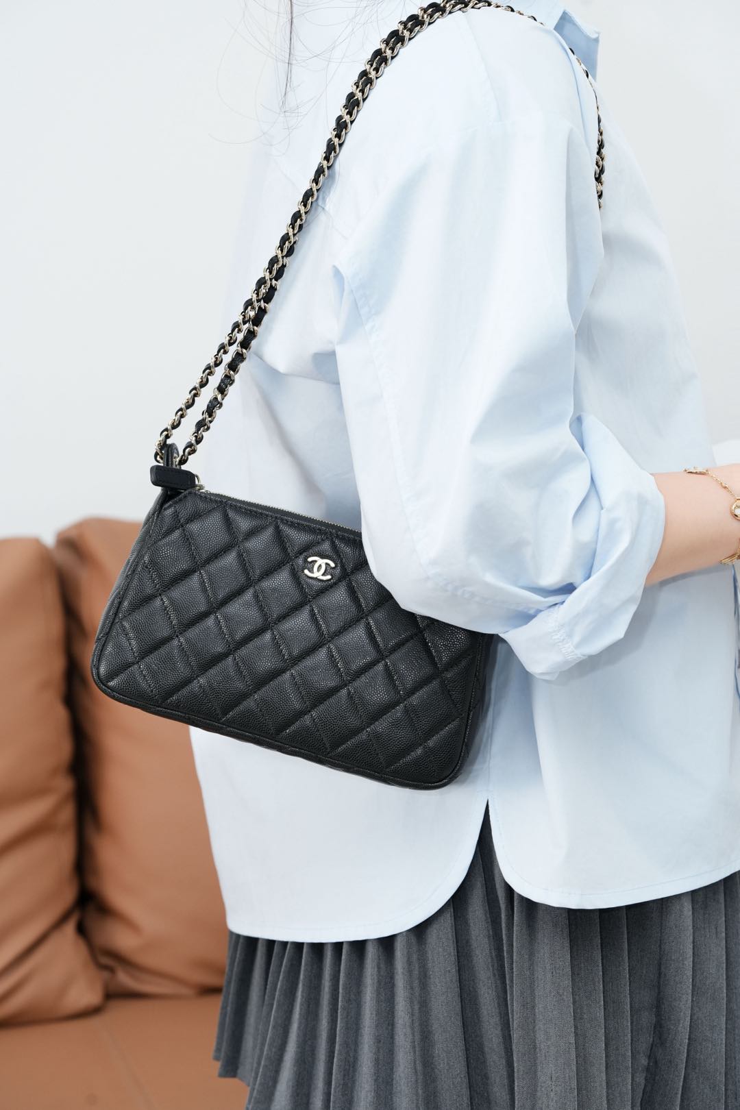 샤넬 캐비어  퀄팅 체인 퍼스 위드 체인