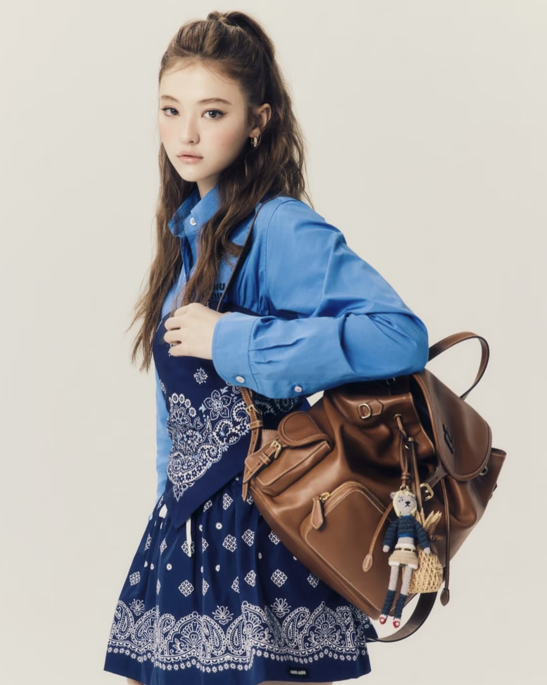 미우미우 켄버스 및 가죽 백팩 미디움