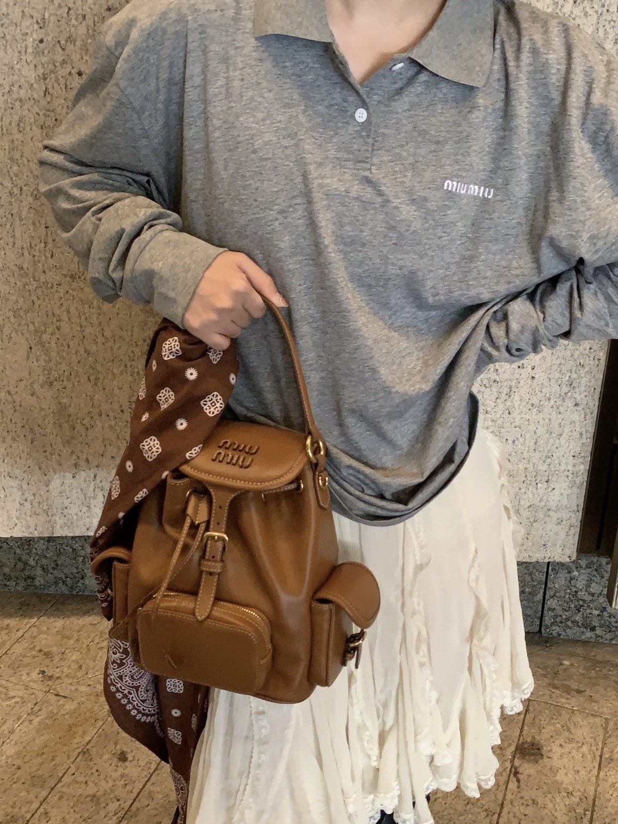 미우미우 켄버스 및 가죽 백팩 스몰