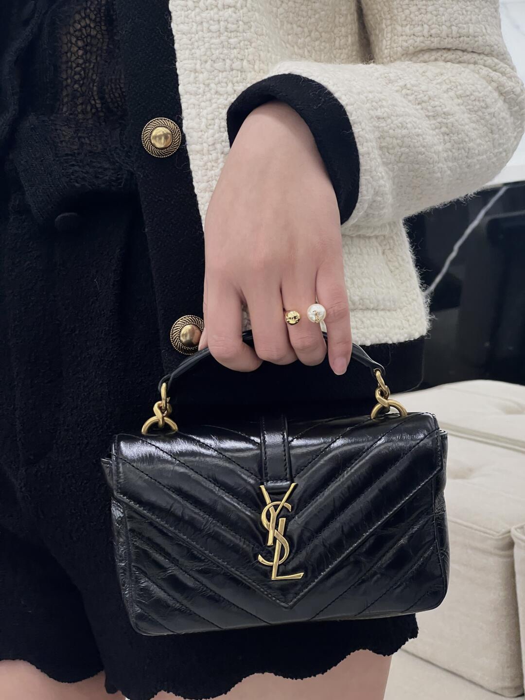 생로랑 컬리지 미니 탑핸들 체인 크로스백